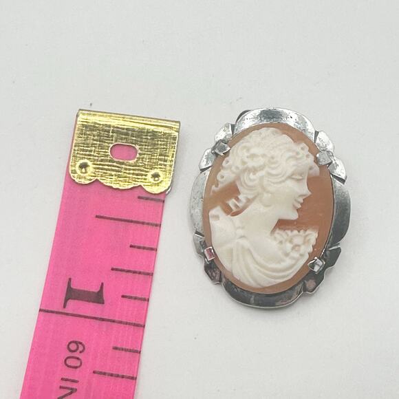 Cameo Sterling Silver Brooch Pin Victorian Ladies Head Profile Vintage Jewelry - Picture 7 of 12